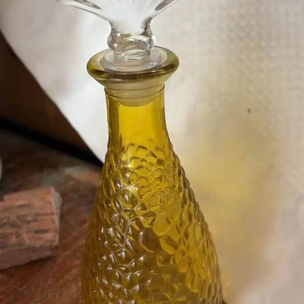 Vintage 1960s–1970s Amber Pressed Glass Decanter with Clear Glass Stopper